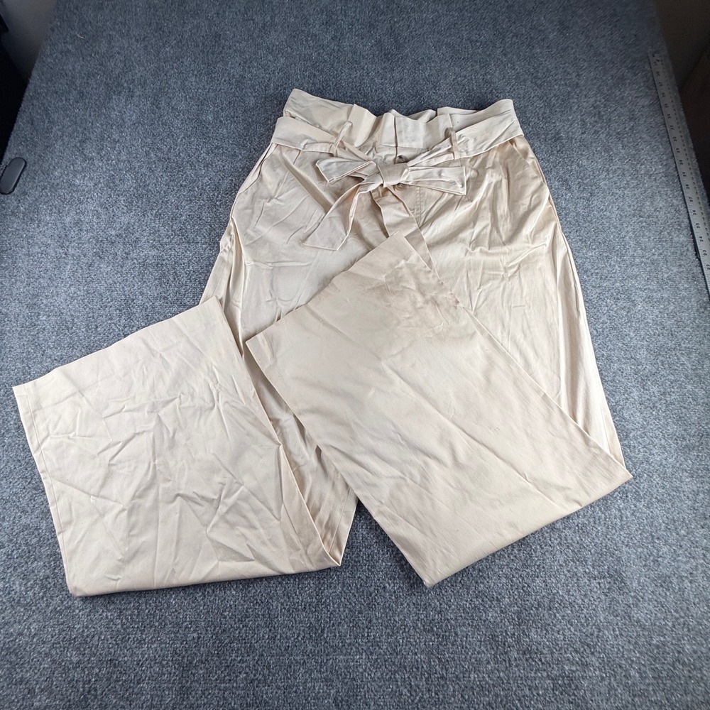 Antonio Melani Beige Wide Leg Paperbag Waist Tie Trousers Size 14 RN58909